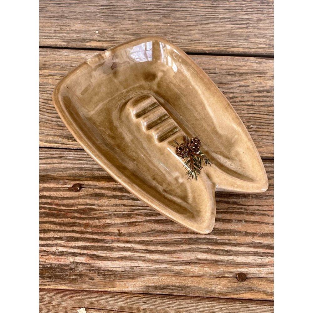 Vintage MCM Ceramic Ashtray Brown With Pine Cones Woodland Fairy